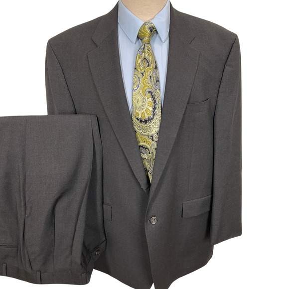 Lauren Ralph Lauren Suit Mens 47R 39W 27R Black 2/1 Button Neutral Wool Cashmere